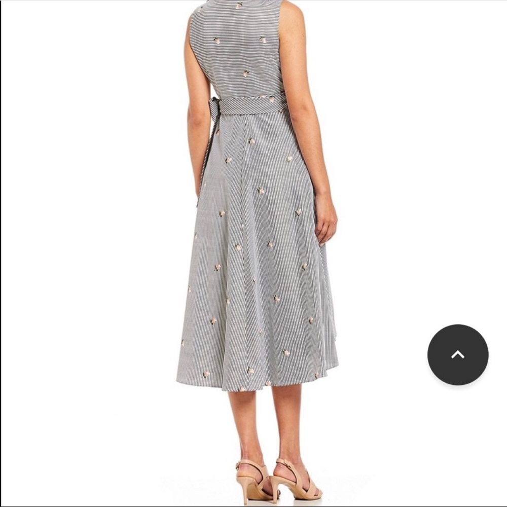 Sleeveless Gray Striped Floral Wrap Dress - Picture 2 of 6